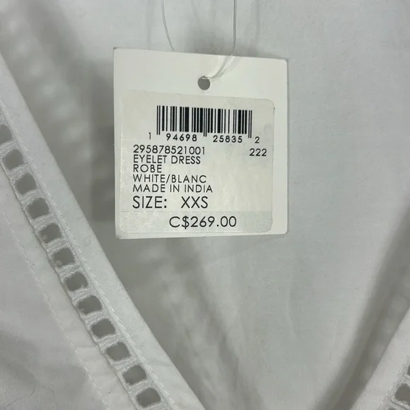 CLUB MONACO Women's Eyelet lightly lined Mini Dress 3/4 Sleeve White. Loose fit - Picture 9 of 11